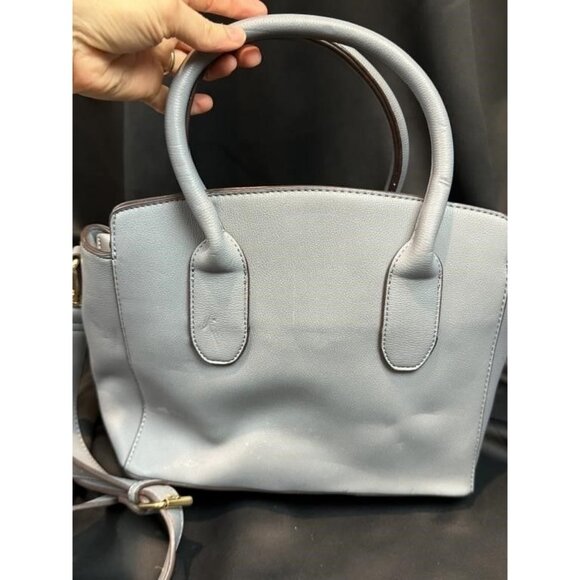 Gray Faux Leather Handbag With Top Handles & Detachable Strap - Picture 3 of 5